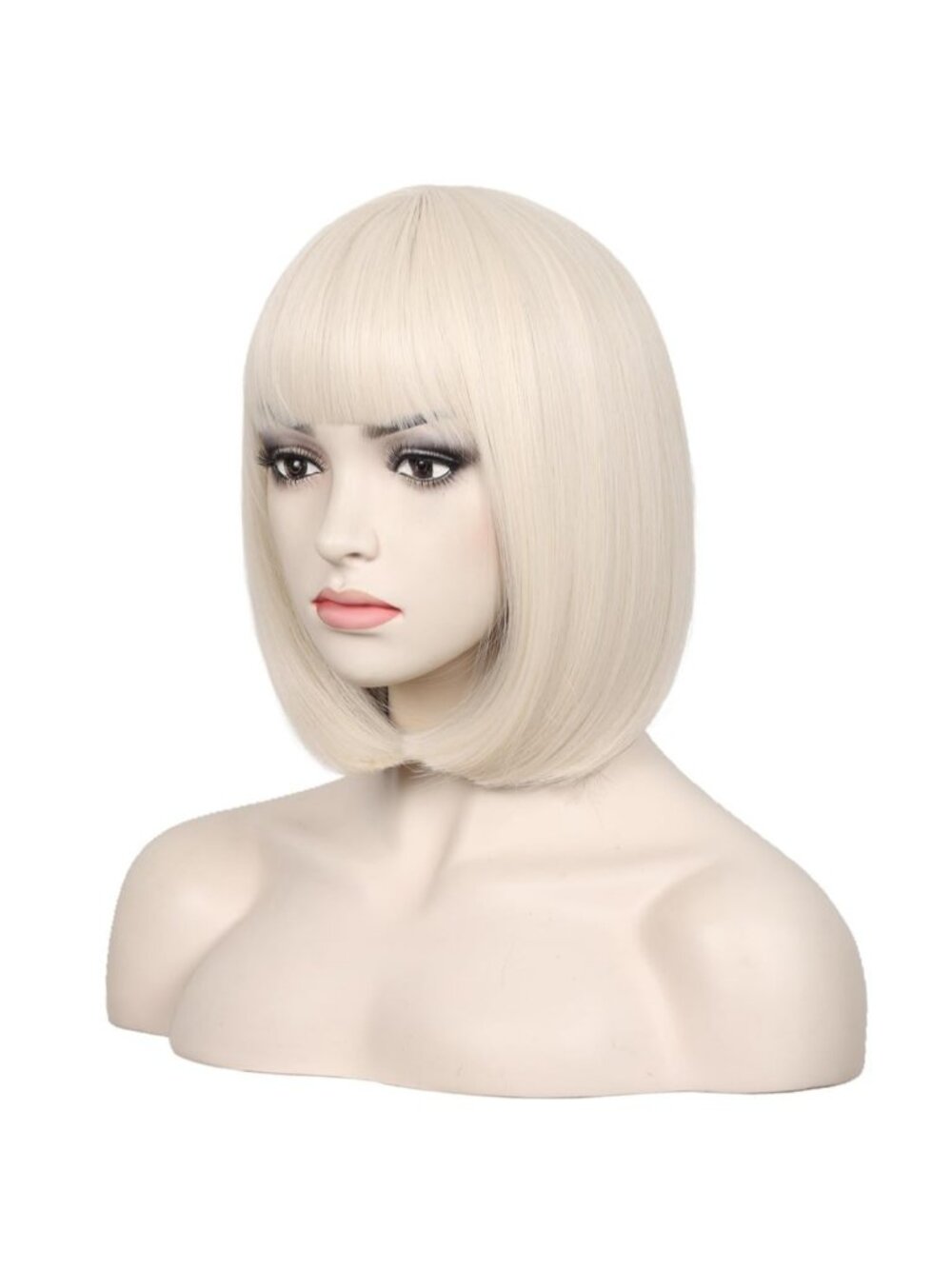 Women's Off White 12 Inch Straight Blue Bob Wig Synthetic Cosplay Costume Hair
